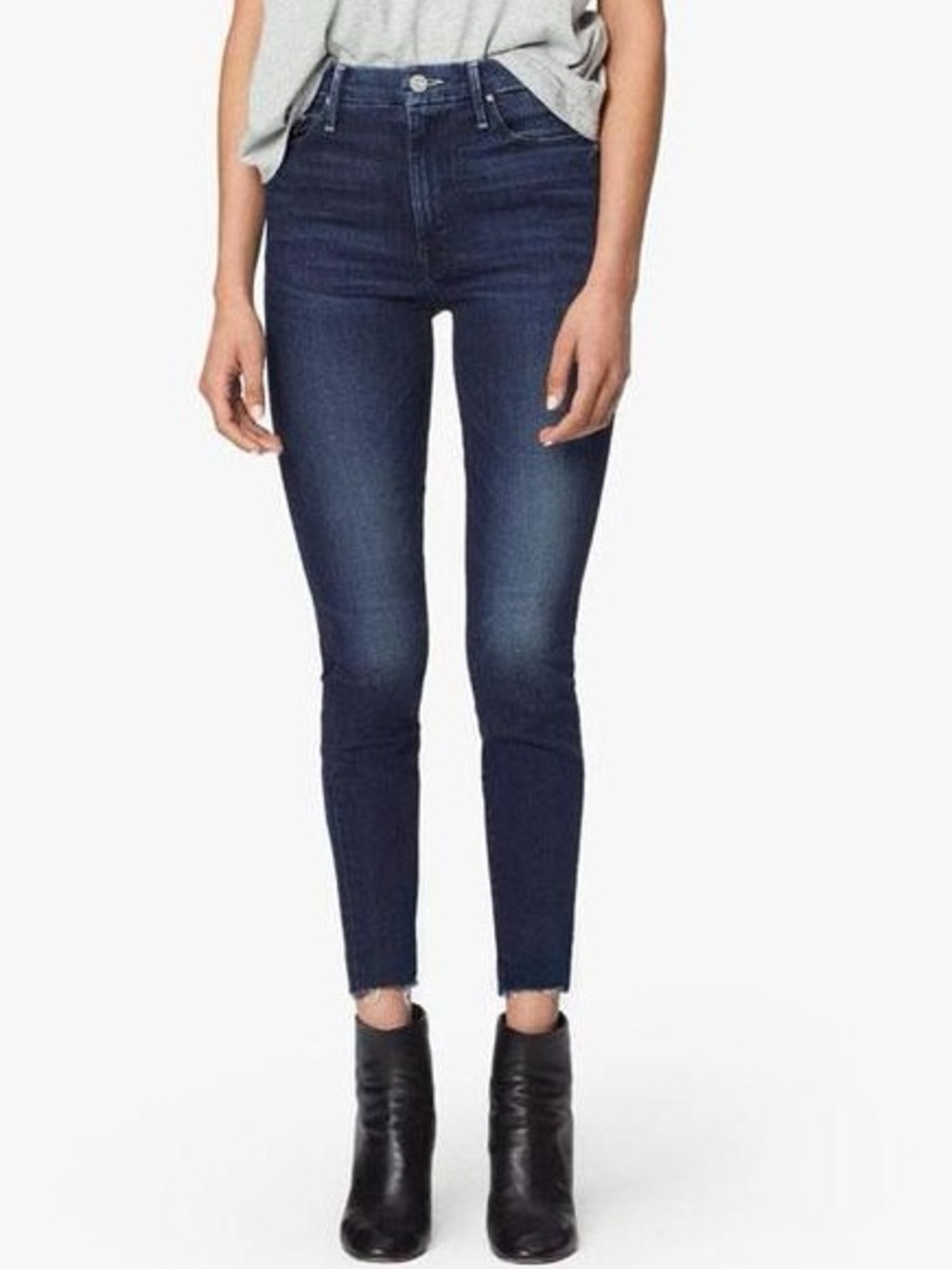 MOTHER High Waisted Looker Ankle Fray Jeans 27 Tongue in Chic Blue